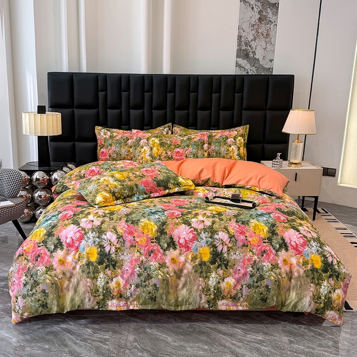 91家纺网 家纺一手货源 找家纺 （总）桔禾家纺 2026新款田园花卉小清新直播加厚植物羊绒四件套高克重磨毛跨境四件套 大量现货