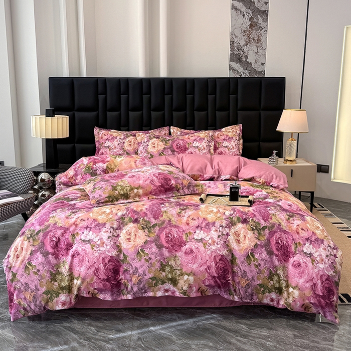 91家纺网 家纺一手货源 找家纺 （总）桔禾家纺 2026新款田园花卉小清新直播加厚植物羊绒四件套高克重磨毛跨境四件套 大量现货