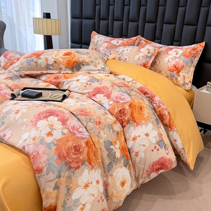 91家纺网 家纺一手货源 找家纺 桔禾家纺 2026新款田园花卉小清新直播加厚植物羊绒四件套高克重磨毛跨境四件套 大量现货 巴黎春天