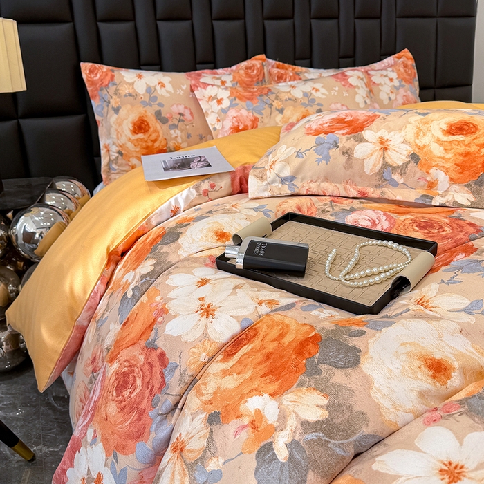 91家纺网 家纺一手货源 找家纺 桔禾家纺 2026新款田园花卉小清新直播加厚植物羊绒四件套高克重磨毛跨境四件套 大量现货 巴黎春天