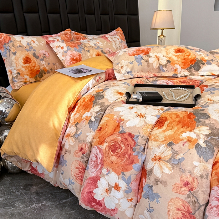 91家纺网 家纺一手货源 找家纺 桔禾家纺 2026新款田园花卉小清新直播加厚植物羊绒四件套高克重磨毛跨境四件套 大量现货 巴黎春天