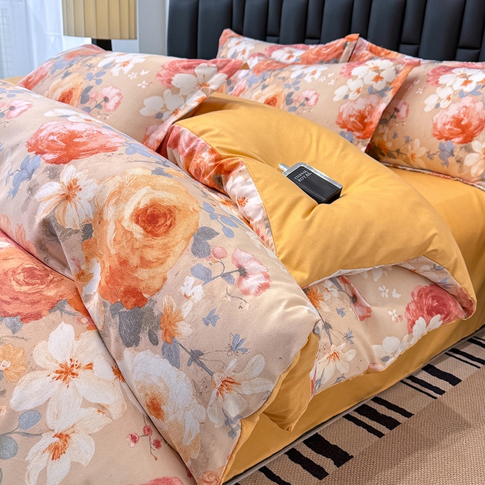 91家纺网 家纺一手货源 找家纺 桔禾家纺 2026新款田园花卉小清新直播加厚植物羊绒四件套高克重磨毛跨境四件套 大量现货 巴黎春天