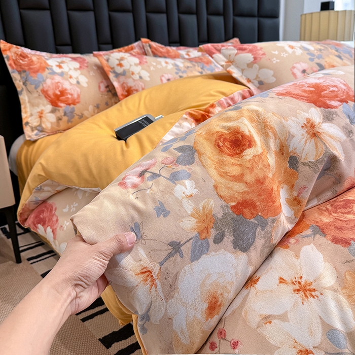 91家纺网 家纺一手货源 找家纺 桔禾家纺 2026新款田园花卉小清新直播加厚植物羊绒四件套高克重磨毛跨境四件套 大量现货 巴黎春天