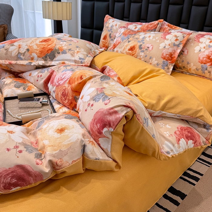 91家纺网 家纺一手货源 找家纺 桔禾家纺 2026新款田园花卉小清新直播加厚植物羊绒四件套高克重磨毛跨境四件套 大量现货 巴黎春天