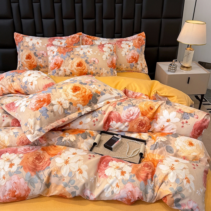 91家纺网 家纺一手货源 找家纺 桔禾家纺 2026新款田园花卉小清新直播加厚植物羊绒四件套高克重磨毛跨境四件套 大量现货 巴黎春天