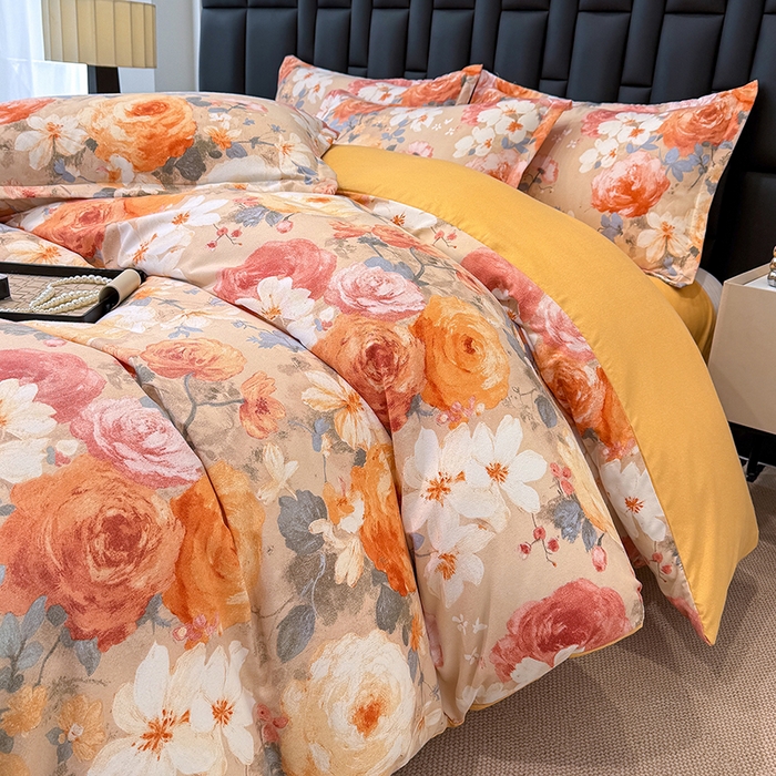 91家纺网 家纺一手货源 找家纺 桔禾家纺 2026新款田园花卉小清新直播加厚植物羊绒四件套高克重磨毛跨境四件套 大量现货 巴黎春天