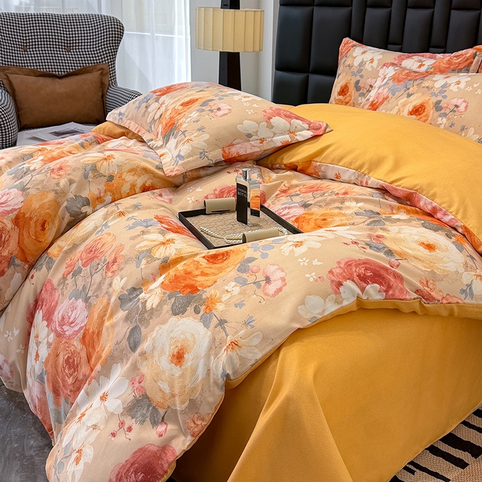 91家纺网 家纺一手货源 找家纺 桔禾家纺 2026新款田园花卉小清新直播加厚植物羊绒四件套高克重磨毛跨境四件套 大量现货 巴黎春天