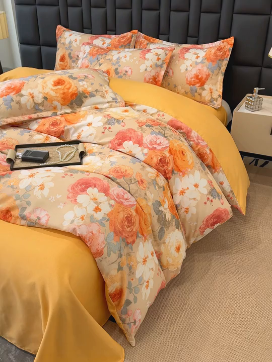 91家纺网 家纺一手货源 找家纺 桔禾家纺 2026新款田园花卉小清新直播加厚植物羊绒四件套高克重磨毛跨境四件套 大量现货 巴黎春天