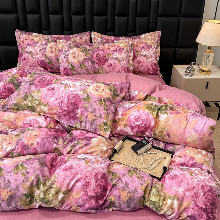 91家纺网 家纺一手货源 找家纺 桔禾家纺 2026新款田园花卉小清新直播加厚植物羊绒四件套高克重磨毛跨境四件套 大量现货 紫气东来