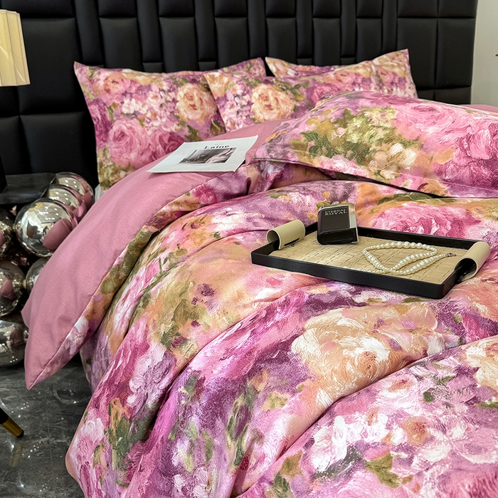 91家纺网 家纺一手货源 找家纺 桔禾家纺 2026新款田园花卉小清新直播加厚植物羊绒四件套高克重磨毛跨境四件套 大量现货 紫气东来