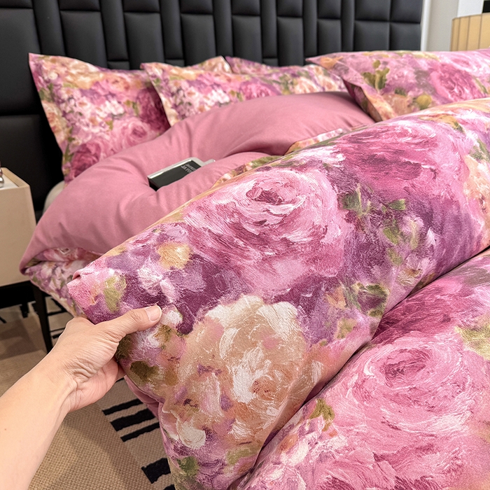 91家纺网 家纺一手货源 找家纺 桔禾家纺 2026新款田园花卉小清新直播加厚植物羊绒四件套高克重磨毛跨境四件套 大量现货 紫气东来