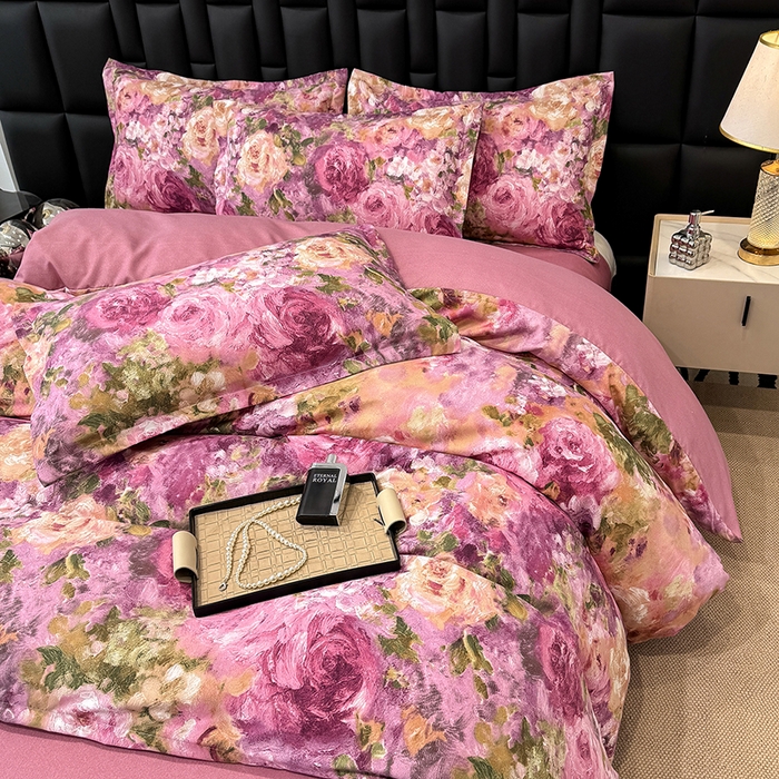 91家纺网 家纺一手货源 找家纺 桔禾家纺 2026新款田园花卉小清新直播加厚植物羊绒四件套高克重磨毛跨境四件套 大量现货 紫气东来