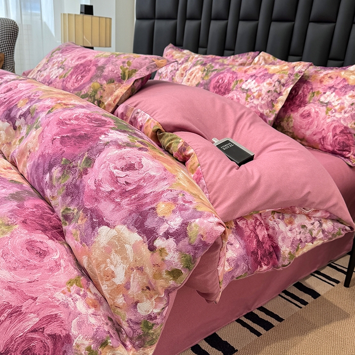 91家纺网 家纺一手货源 找家纺 桔禾家纺 2026新款田园花卉小清新直播加厚植物羊绒四件套高克重磨毛跨境四件套 大量现货 紫气东来