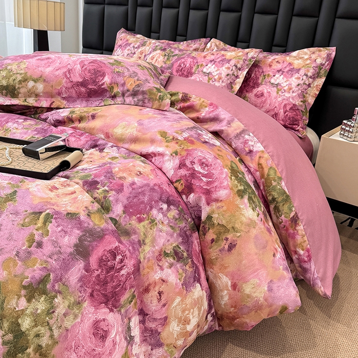 91家纺网 家纺一手货源 找家纺 桔禾家纺 2026新款田园花卉小清新直播加厚植物羊绒四件套高克重磨毛跨境四件套 大量现货 紫气东来