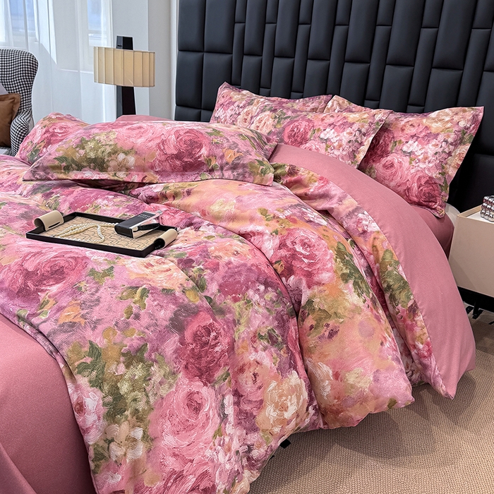 91家纺网 家纺一手货源 找家纺 桔禾家纺 2026新款田园花卉小清新直播加厚植物羊绒四件套高克重磨毛跨境四件套 大量现货 紫气东来