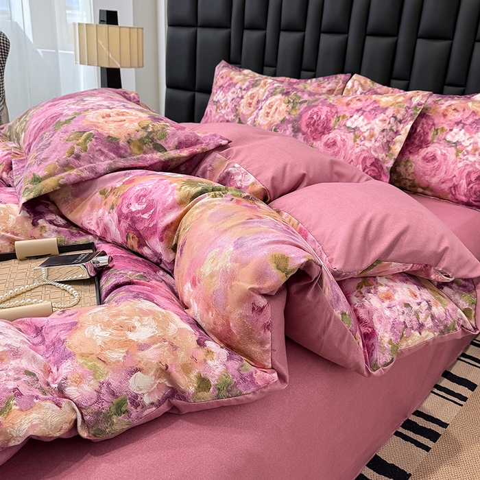 91家纺网 家纺一手货源 找家纺 桔禾家纺 2026新款田园花卉小清新直播加厚植物羊绒四件套高克重磨毛跨境四件套 大量现货 紫气东来