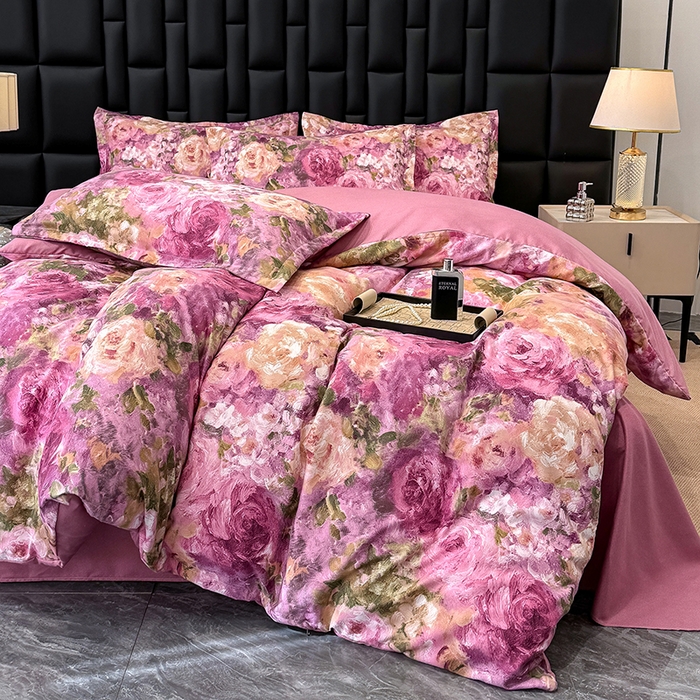 91家纺网 家纺一手货源 找家纺 桔禾家纺 2026新款田园花卉小清新直播加厚植物羊绒四件套高克重磨毛跨境四件套 大量现货 紫气东来