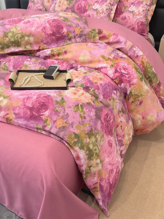 91家纺网 家纺一手货源 找家纺 桔禾家纺 2026新款田园花卉小清新直播加厚植物羊绒四件套高克重磨毛跨境四件套 大量现货 紫气东来