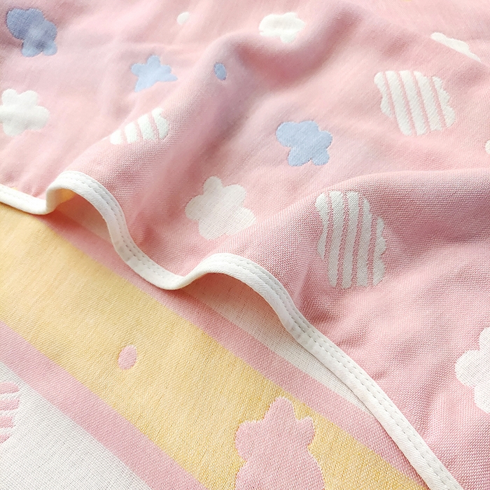 91家纺网 家纺一手货源 找家纺 静缘分 2026新款全棉纯棉6层纱布毛巾被纯棉六层纱布毯 彩云粉