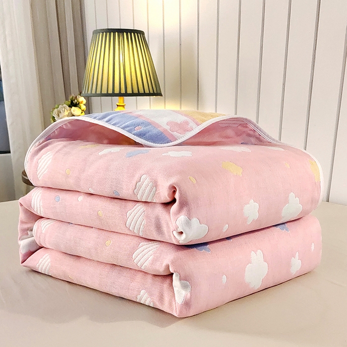 静缘分 2026新款全棉纯棉6层纱布毛巾被纯棉六层纱布毯 彩云粉
