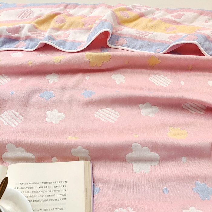 91家纺网 家纺一手货源 找家纺 静缘分 2026新款全棉纯棉6层纱布毛巾被纯棉六层纱布毯 彩云粉