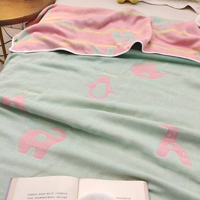 91家纺网 家纺一手货源 找家纺 静缘分 2026新款全棉纯棉6层纱布毛巾被纯棉六层纱布毯 动物园