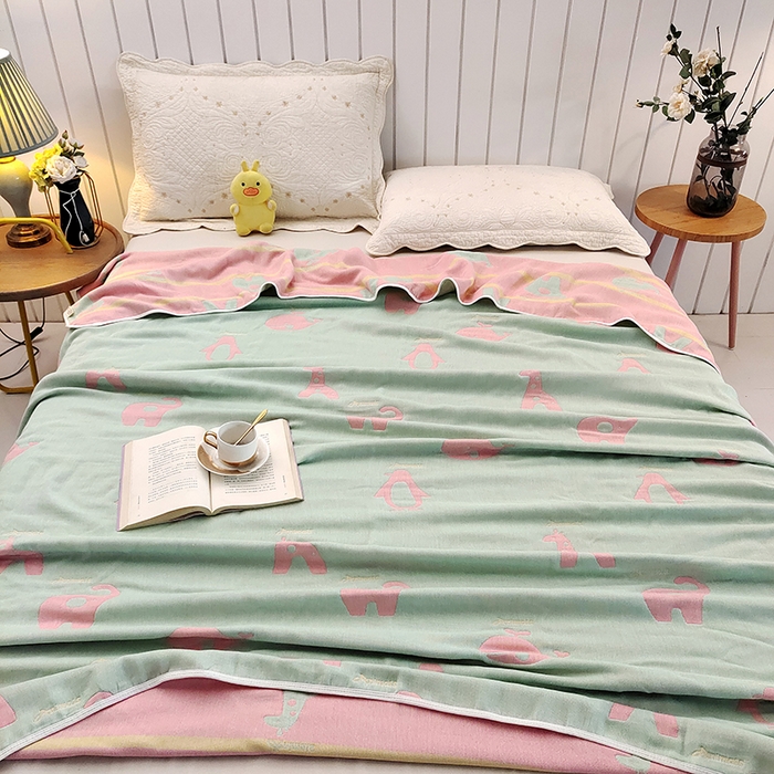 91家纺网 家纺一手货源 找家纺 静缘分 2026新款全棉纯棉6层纱布毛巾被纯棉六层纱布毯 动物园