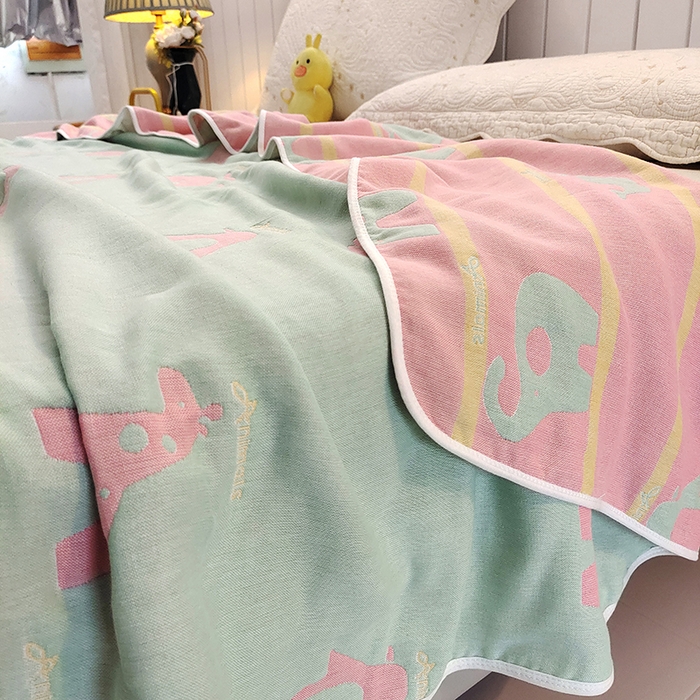 91家纺网 家纺一手货源 找家纺 静缘分 2026新款全棉纯棉6层纱布毛巾被纯棉六层纱布毯 动物园