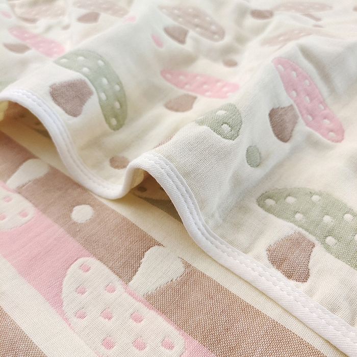 91家纺网 家纺一手货源 找家纺 静缘分 2026新款全棉纯棉6层纱布毛巾被纯棉六层纱布毯 蘑菇