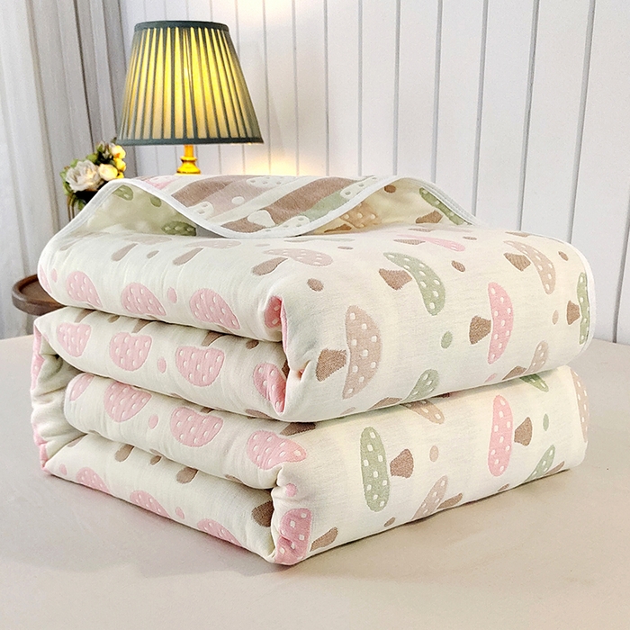 静缘分 2026新款全棉纯棉6层纱布毛巾被纯棉六层纱布毯 蘑菇