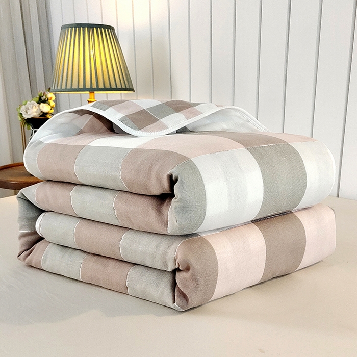 静缘分 2026新款全棉纯棉6层纱布毛巾被纯棉六层纱布毯 日式大格粉