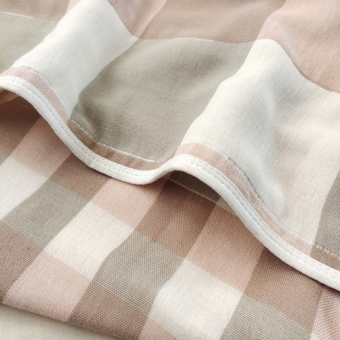 91家纺网 家纺一手货源 找家纺 静缘分 2026新款全棉纯棉6层纱布毛巾被纯棉六层纱布毯 日式大格粉