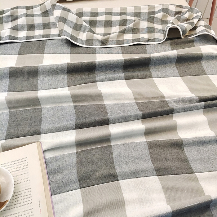 91家纺网 家纺一手货源 找家纺 静缘分 2026新款全棉纯棉6层纱布毛巾被纯棉六层纱布毯 日式大格蓝