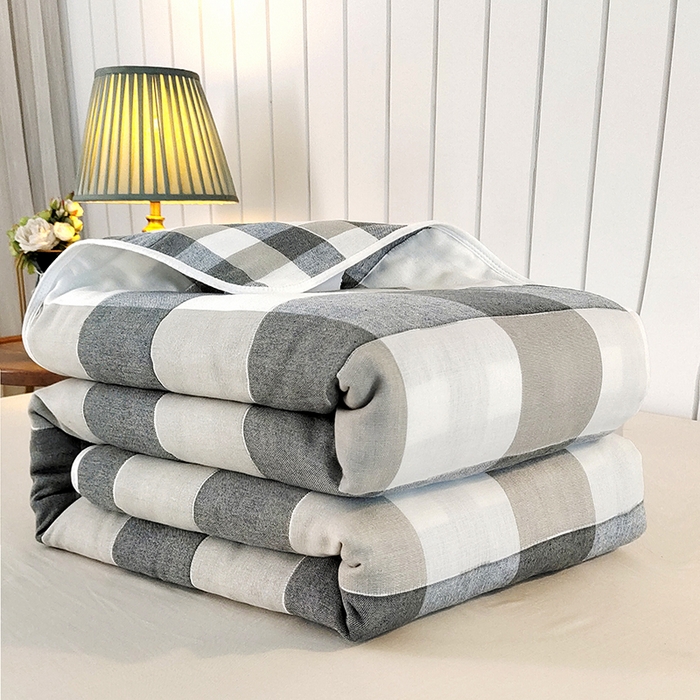 静缘分 2026新款全棉纯棉6层纱布毛巾被纯棉六层纱布毯 日式大格蓝