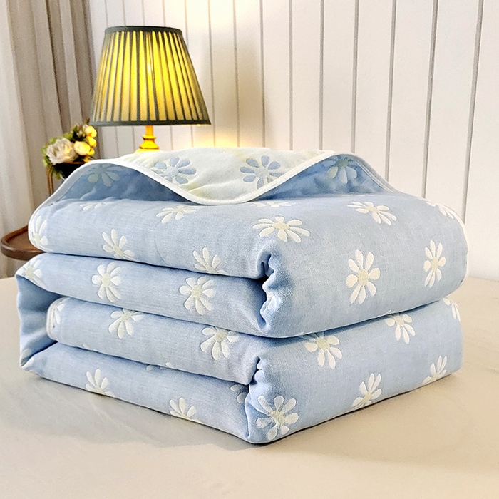 静缘分 2026新款全棉纯棉6层纱布毛巾被纯棉六层纱布毯 小雏菊蓝