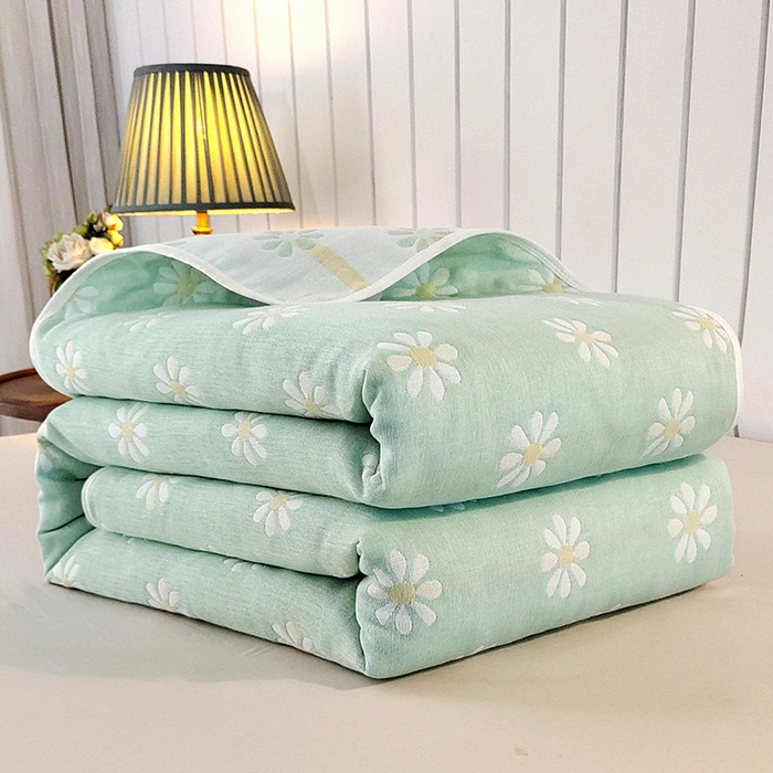 静缘分 2026新款全棉纯棉6层纱布毛巾被纯棉六层纱布毯 小雏菊绿