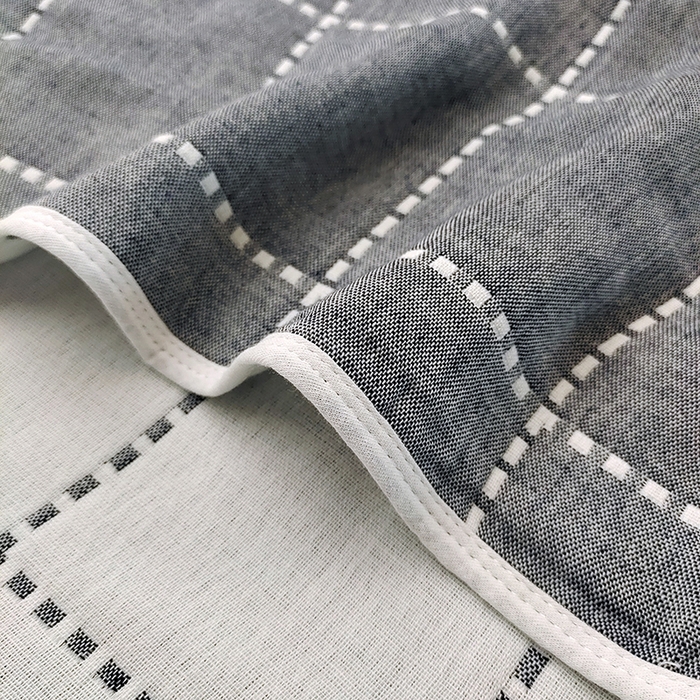 91家纺网 家纺一手货源 找家纺 静缘分 2026新款全棉纯棉6层纱布毛巾被纯棉六层纱布毯 虚线格蓝