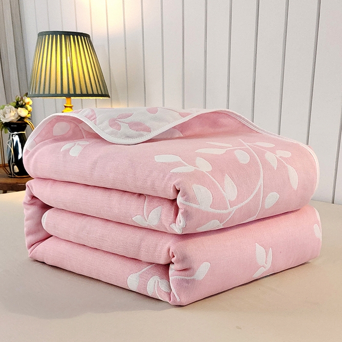 静缘分 2026新款全棉纯棉6层纱布毛巾被纯棉六层纱布毯 叶语粉