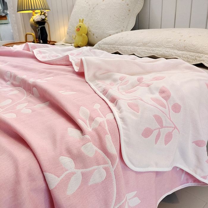 91家纺网 家纺一手货源 找家纺 静缘分 2026新款全棉纯棉6层纱布毛巾被纯棉六层纱布毯 叶语粉