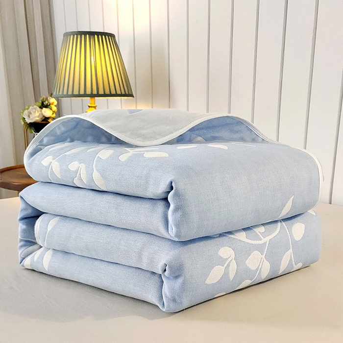 静缘分 2026新款全棉纯棉6层纱布毛巾被纯棉六层纱布毯 叶语蓝