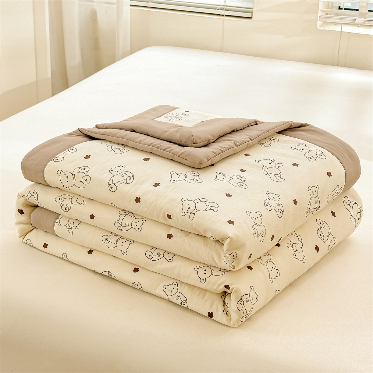 91家纺网 家纺一手货源 找家纺 晓时候 2026新款小清新印花夏被夏凉被空调被新疆棉花被被子被芯 小熊院长