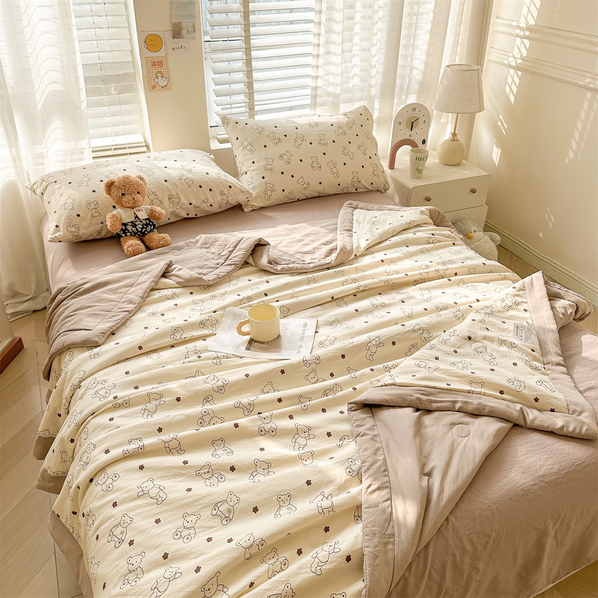 91家纺网 家纺一手货源 找家纺 晓时候 2026新款小清新印花夏被夏凉被空调被新疆棉花被被子被芯 小熊院长