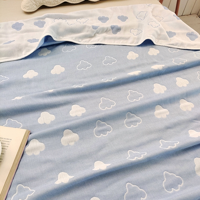 91家纺网 家纺一手货源 找家纺 静缘分 2026新款全棉纯棉6层纱布毛巾被纯棉六层纱布毯 云朵蓝