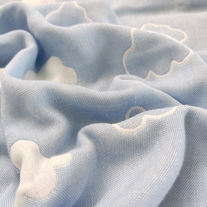 91家纺网 家纺一手货源 找家纺 静缘分 2026新款全棉纯棉6层纱布毛巾被纯棉六层纱布毯 云朵蓝