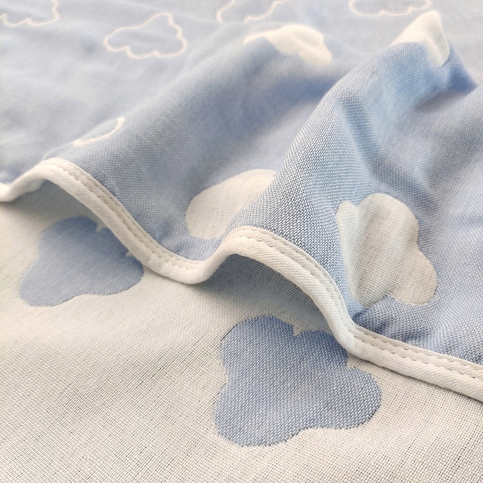 91家纺网 家纺一手货源 找家纺 静缘分 2026新款全棉纯棉6层纱布毛巾被纯棉六层纱布毯 云朵蓝