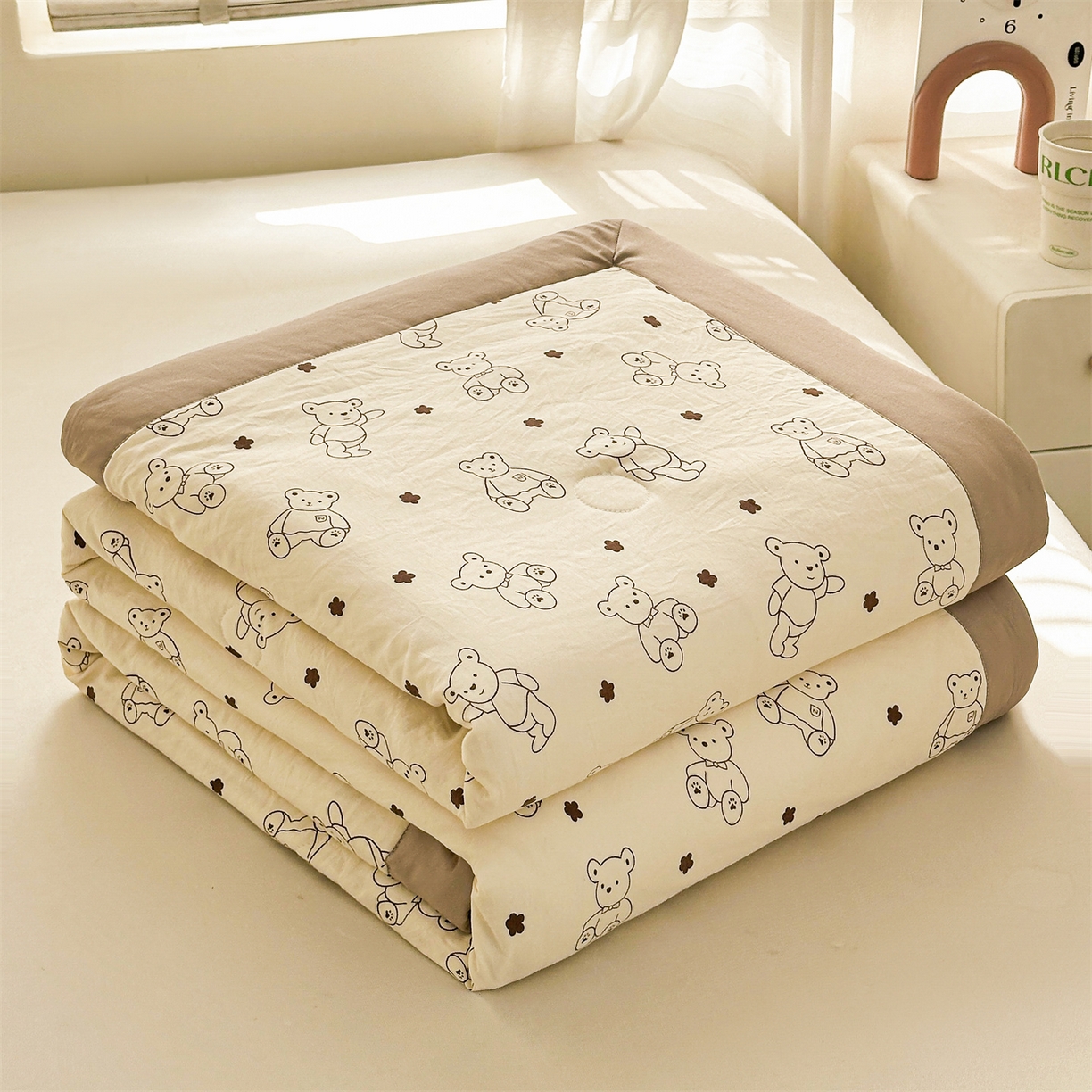 91家纺网 家纺一手货源 找家纺 晓时候 2026新款小清新印花夏被夏凉被空调被新疆棉花被被子被芯 小熊院长