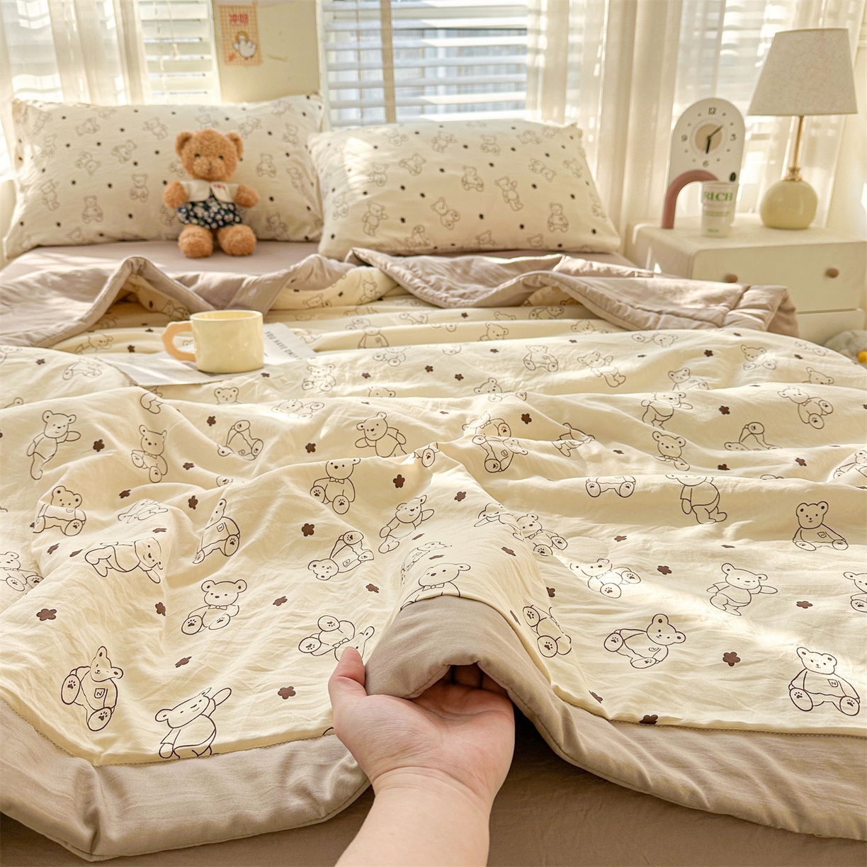 91家纺网 家纺一手货源 找家纺 晓时候 2026新款小清新印花夏被夏凉被空调被新疆棉花被被子被芯 小熊院长