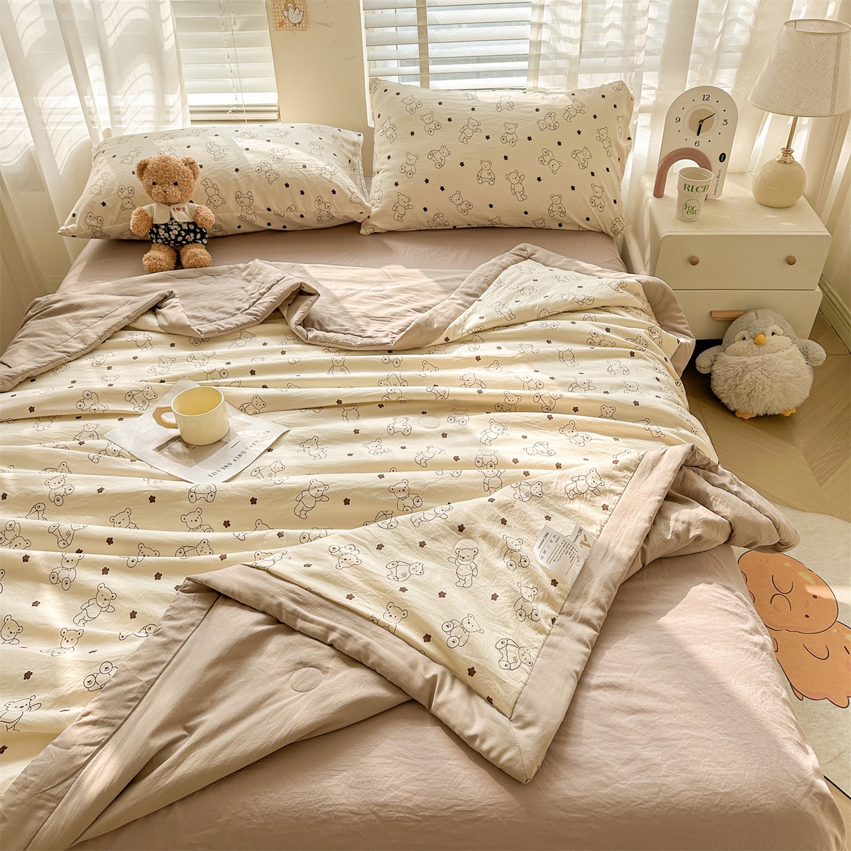 91家纺网 家纺一手货源 找家纺 晓时候 2026新款小清新印花夏被夏凉被空调被新疆棉花被被子被芯 小熊院长