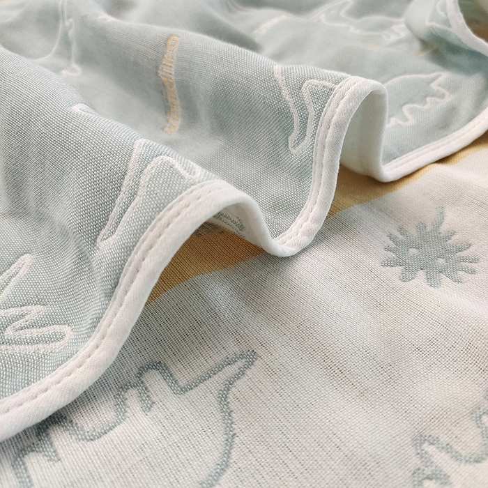 91家纺网 家纺一手货源 找家纺 静缘分 2026新款全棉纯棉6层纱布毛巾被纯棉六层纱布毯 可爱恐龙