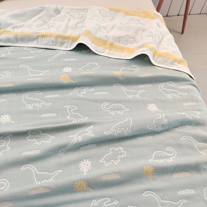 91家纺网 家纺一手货源 找家纺 静缘分 2026新款全棉纯棉6层纱布毛巾被纯棉六层纱布毯 可爱恐龙